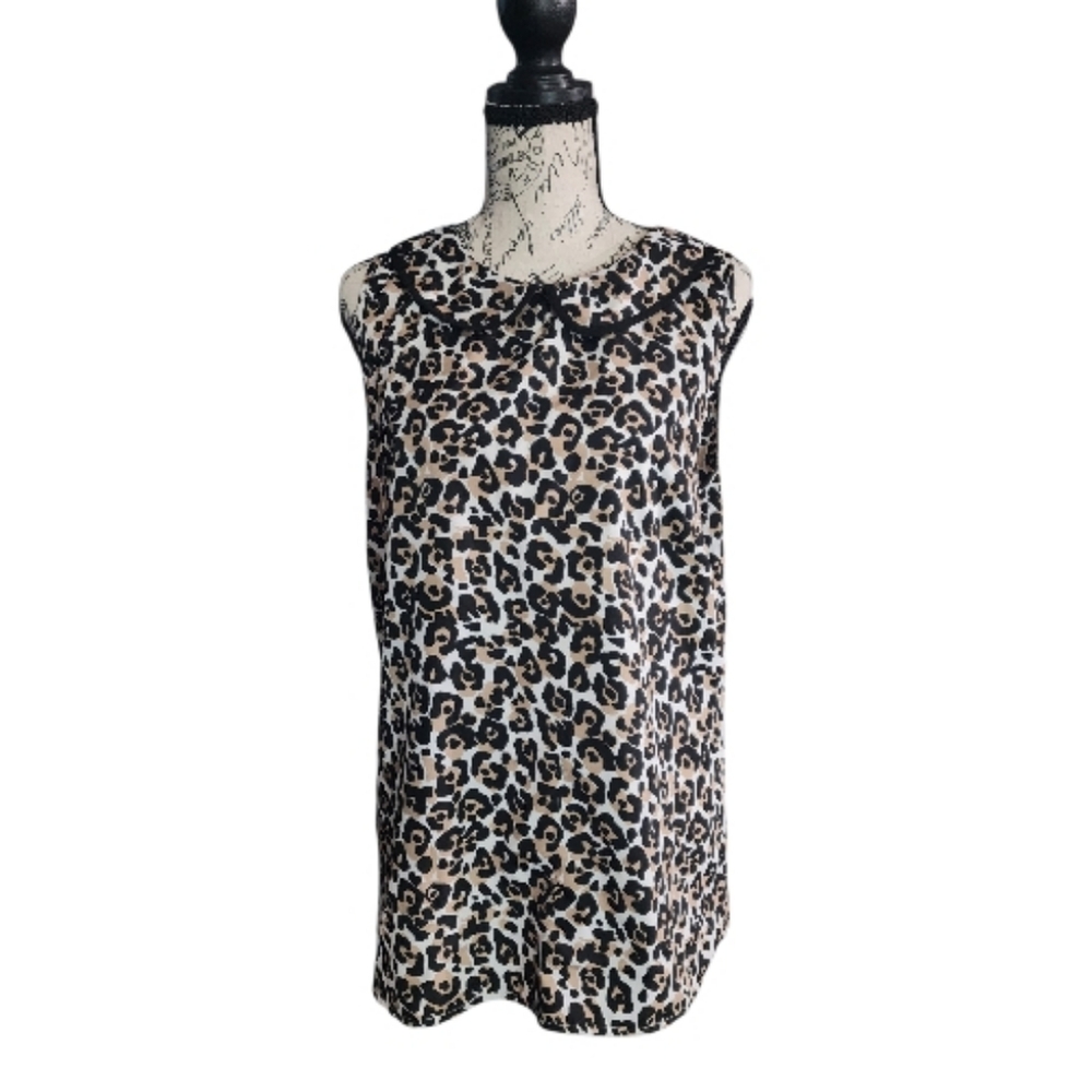 Ann Taylor Leopard Print Sleeveless Blouse, Size Medium